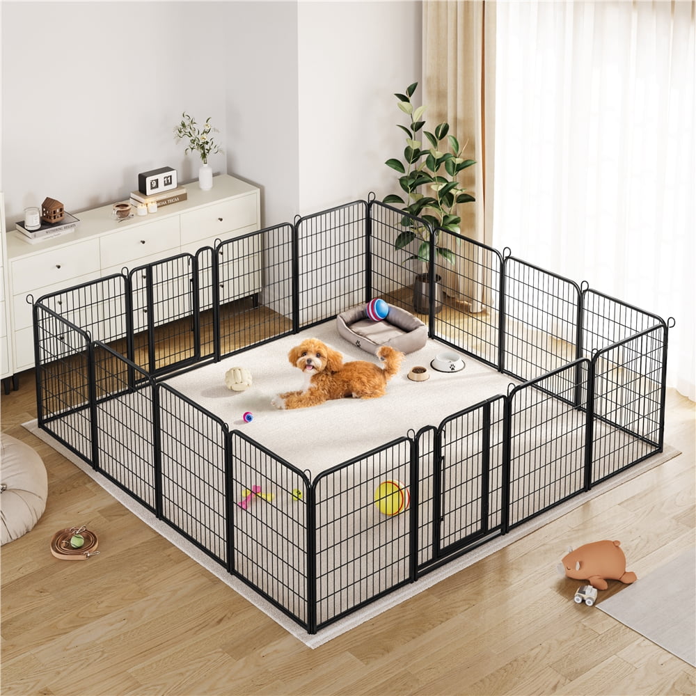Yaheetech 31.5" H 16-Panel Portable Steel Dog Playpen with 2 Doors, Black