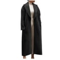 thumbnail image 2 of BADHUB Women's Fashion Notched Lapel Single Breasted Open Front Maxi Long Trench Coat Woolen Overcoat Black XXXL, 2 of 6