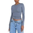 thumbnail image 4 of GHSDFBB Women Summer Slim Fit Basic Crop Tops Solid Color Long Short Sleeve Crew Neck Pullover Tight Tee Shirts Streetwear, 4 of 7