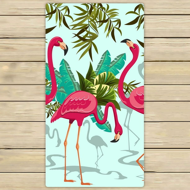 YKCG Pink Flamingo Tropical Floral Palm Leaves Hand Towel Beach Towels