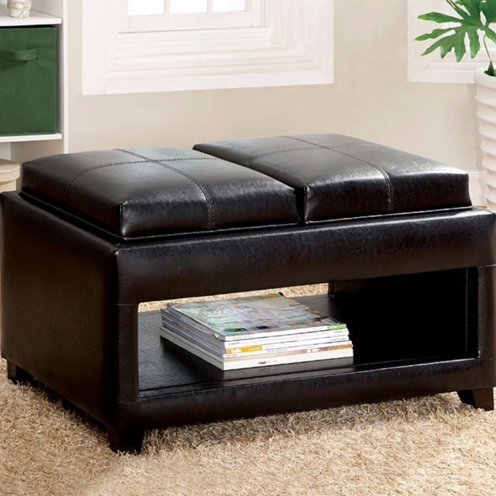 Relaxing Contemporary Tray Top Ottoman With Open Shelf, Brown Walmart