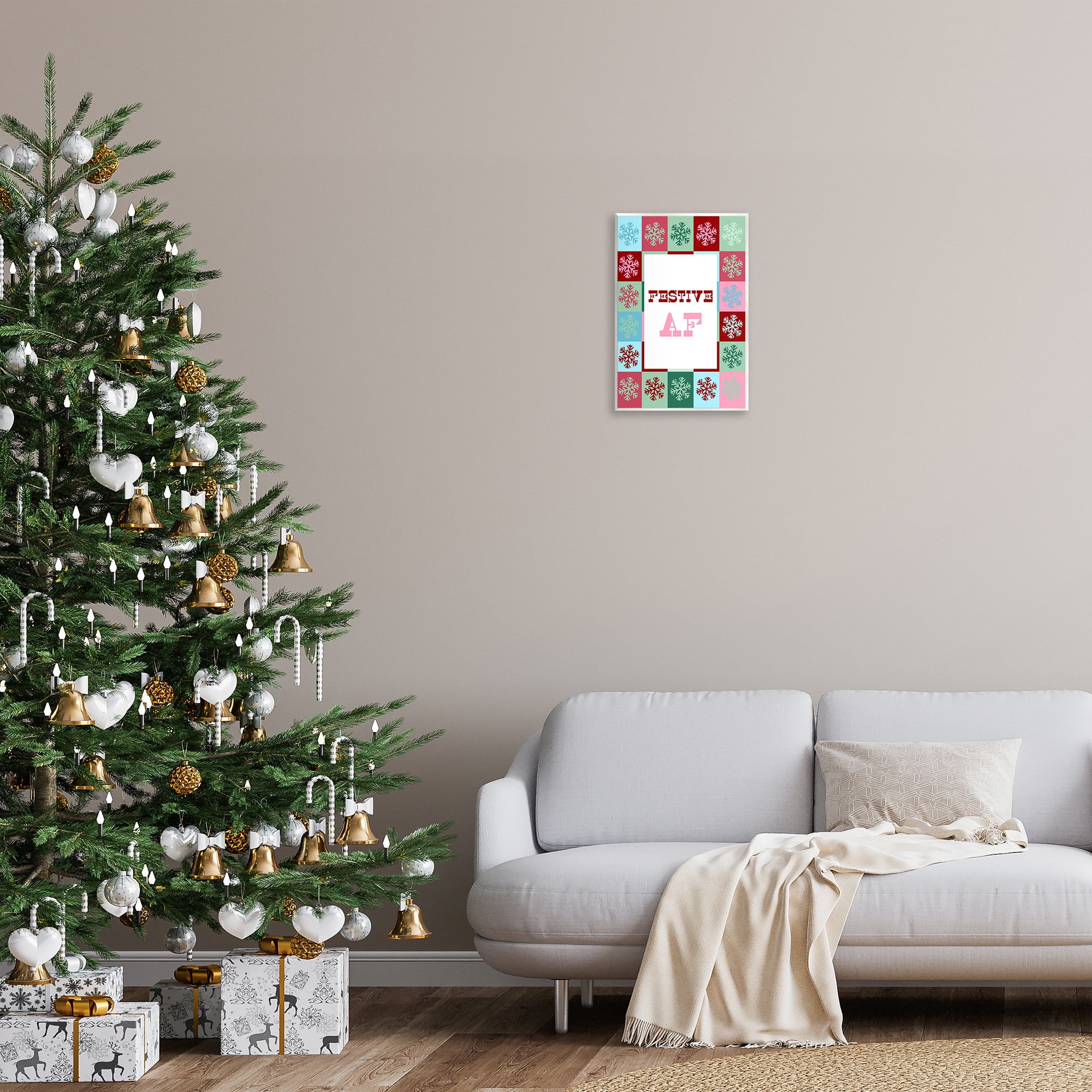 Stupell Industries Festive AF with Snowflakes Holiday Painting Unframed Art Print Wall Art, 13 x 19