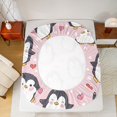 thumbnail image 5 of Manfei Kawaii Grey Penguin Twin Sheet Sets for Kid, Antarctic Wildlife Twin Fitted Sheet, Girly Pink Cartoon Flat Sheet, Luxury Bedroom Decor, 3 Pieces, 5 of 7