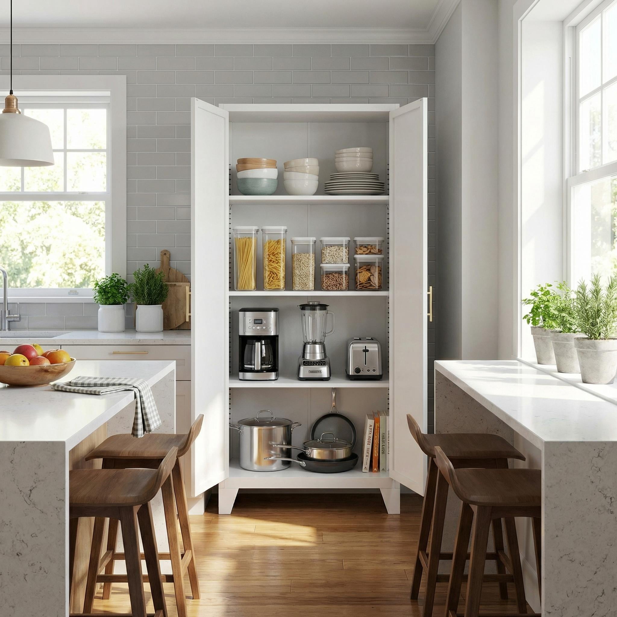 Homy Casa 60.8" White Tall Storage Cabinet with 4 Adjustable Shelves for Kitchen, Pantry Cupboard