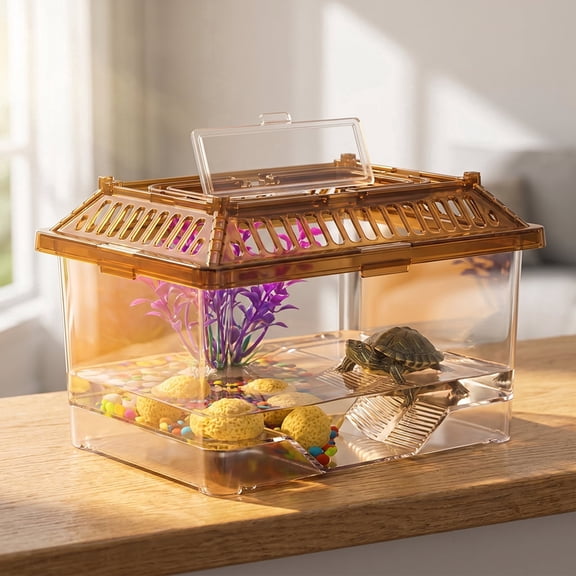 Turtle Tank Aquarium with Basking Platform Reptile Carrier Turtle Breeding Box Reptile for Hermit Crabs Terrapin Goldfish