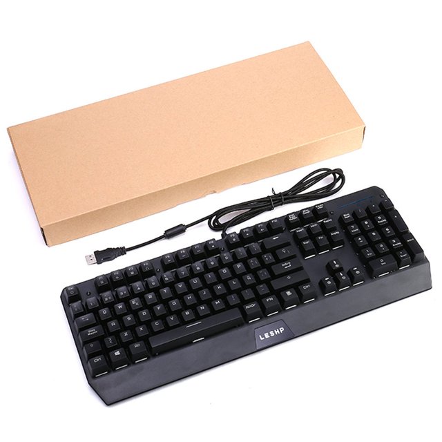 LESHP Gaming Industrial Office USB Wired Mechanical Keyboard With LED Backlight Black for Professional Internet Users