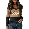 thumbnail image 2 of GaThRRgYP Women's Pretty Long Sleeve V Neck Print Top for Fall Winter,Women's Color Blocked Printed V-neck Regular Sleeve Long Sleeved Decorative Casual Pullover Winter T-shirt Top Coffee XXL, 2 of 3
