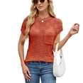 thumbnail image 3 of Women Summer Cap Sleeve Tops Casual Knit Short Sleeve Sweater Loose Fit Shirts Orange Red M, 3 of 9