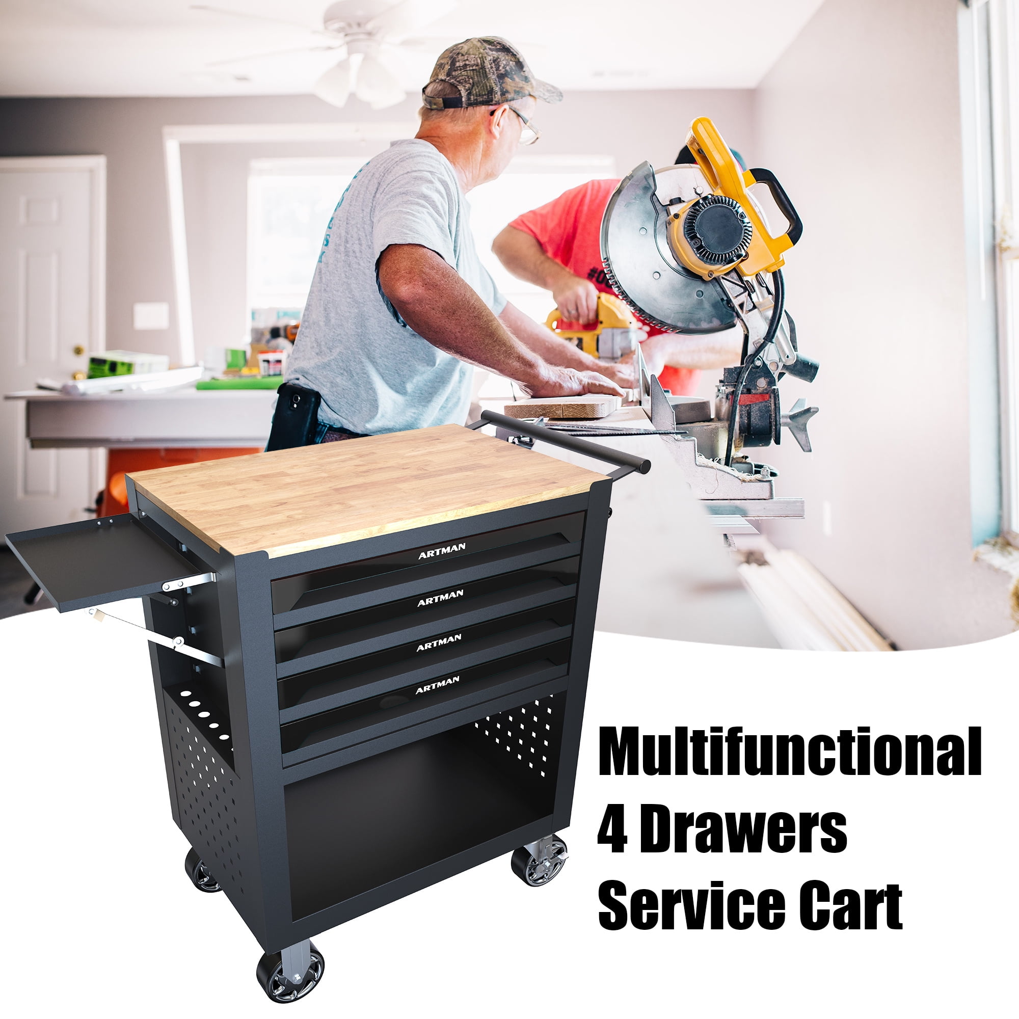 Aukfa 30 inch Mechanic's Tool Cart, 700 LB Capacity 4-Drawer Tool Chest on Wheels for Garage, Black