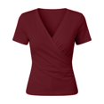 thumbnail image 3 of MEZZALL Women T-Shirts V-Neck Pleated Short Sleeve Tops For Casual Everyday Wear Boho Solid Color Streetwear, 3 of 3