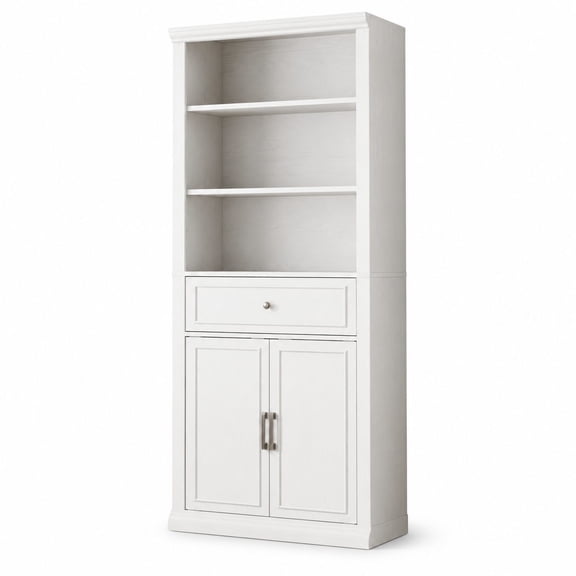 Tall Storage Bookcase with Doors and Drawers, 6-Tier 72 Inch White Floor Standing Display Shelves for Home Office Living Room