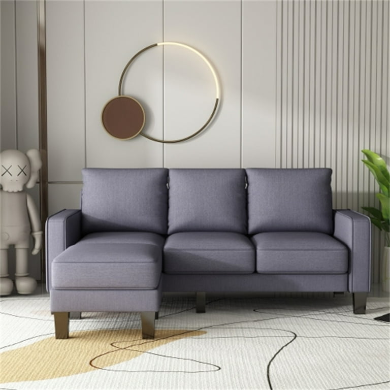Sectional Sofa with Ottoman L Shape Sofa with Thick Back and Square Armrest Modern Fabric Upholstered Sofa Couch with Storage Space for Living Room