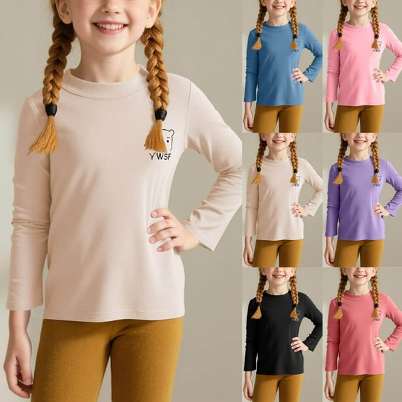 THDHVS Toddler Long Sleeve Shirt Girl,Boys Shirts,Kid's Shirt Long sleeve T-shirt Solid Pajamas Round Neck Solid Top Suitable for Boys and Girls Aged Beige 5-6 Years