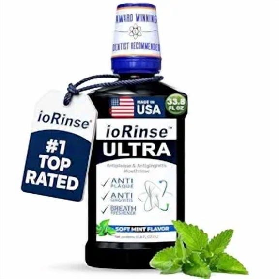 ioRinse Ultra Periodontal Rinse & Gum Mouthwash, Alcohol Free Mouth Rinse for Gum Disease, Fights Gingivitis, Plaque & Bad Breath, Bleeding Gums mouthwash with Molecular Iodine & Xylitol, 1L