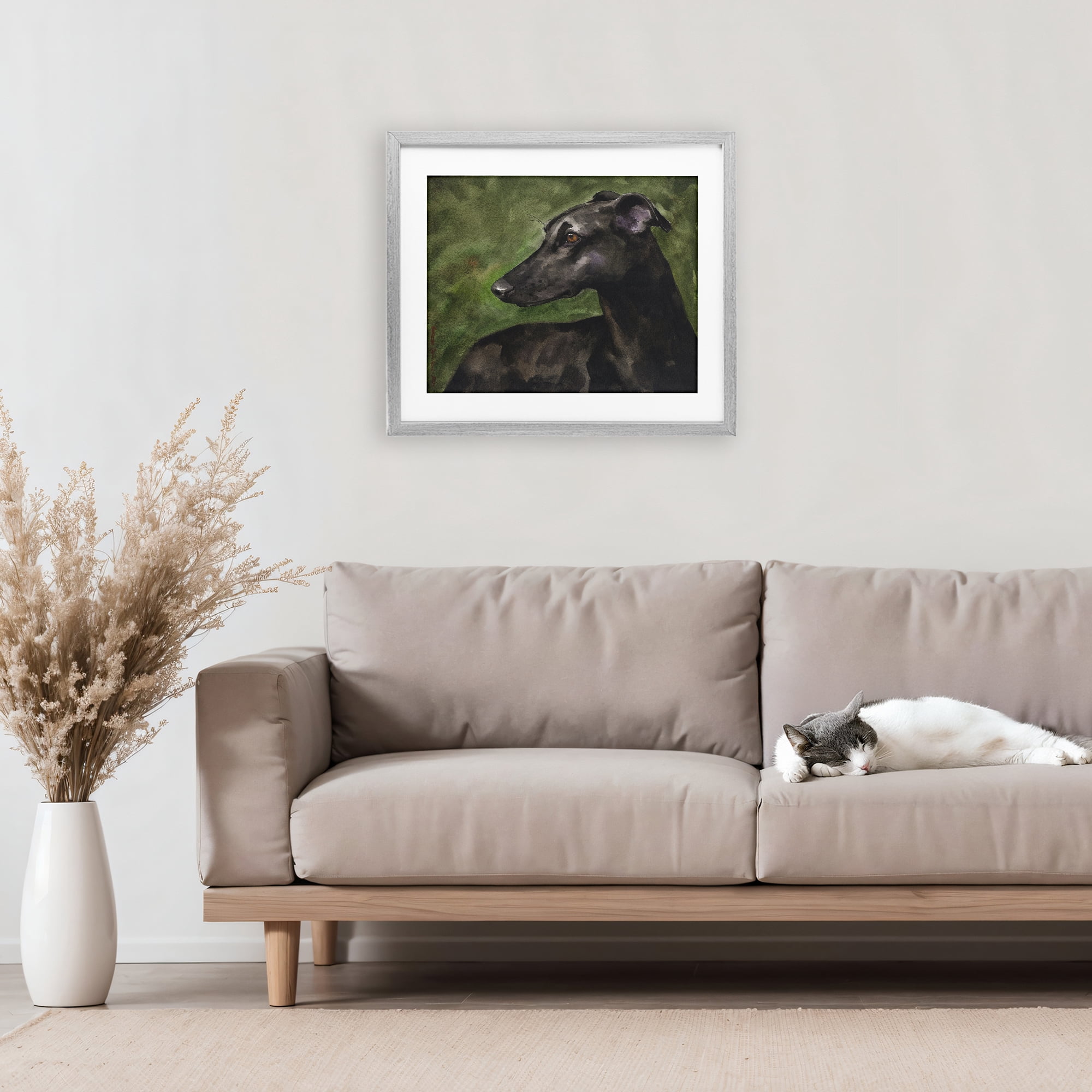 Stupell Industries Black Greyhound Portrait Gray Framed Print Under Glass, design by George Dyachenko