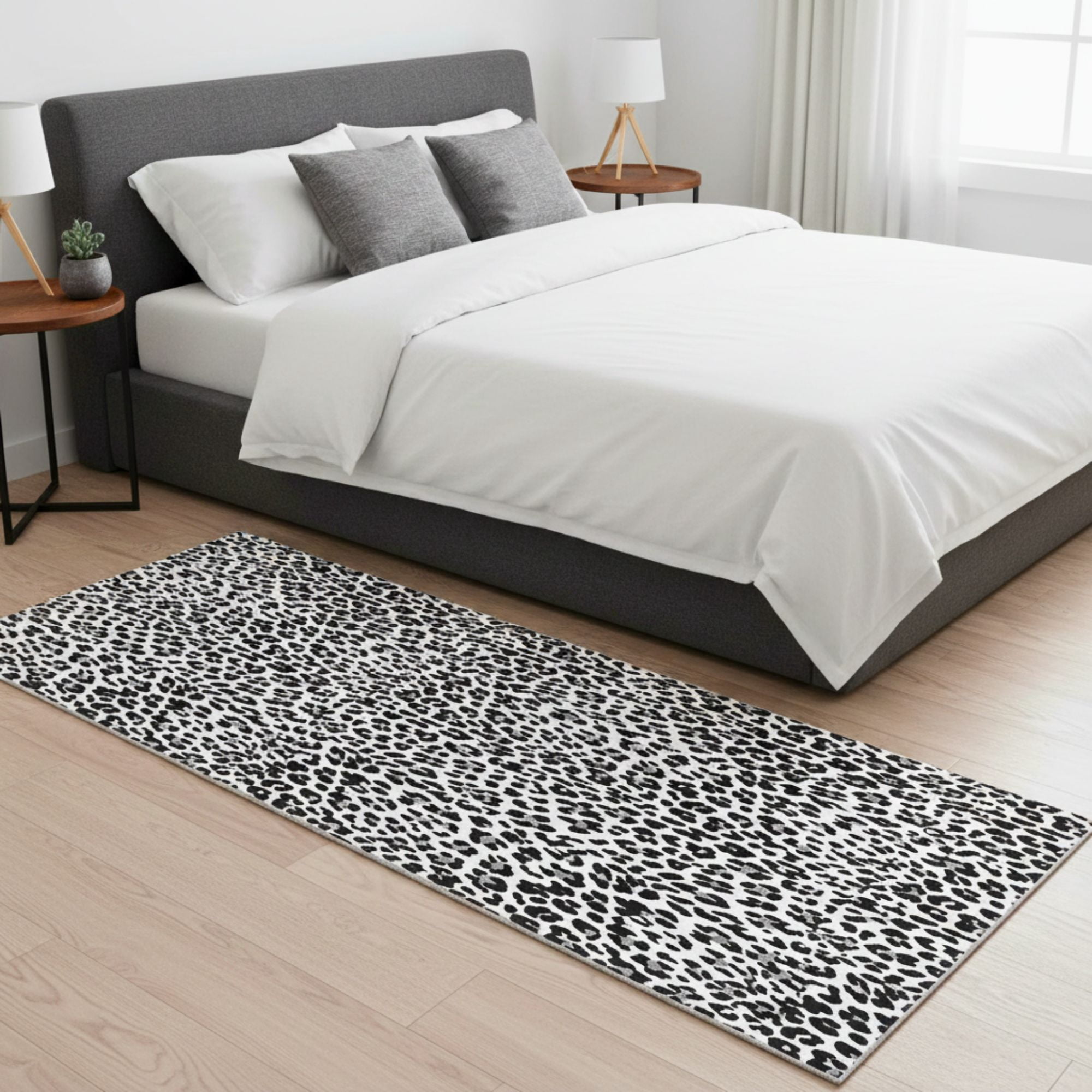Ottomanson Hallway Runner Rug 2'7" x 13' Soft Non-Slip Indoor Rug, Leopard Print Black & White