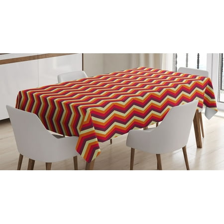 

Retro Tablecloth Vintage Zig Zag Chevron Motif in Funky Dynamic Parallel Stripe Graphic Rectangular Table Cover for Dining Room Kitchen 52 X 70 Inches Yellow Orange Red Maroon by Ambesonne