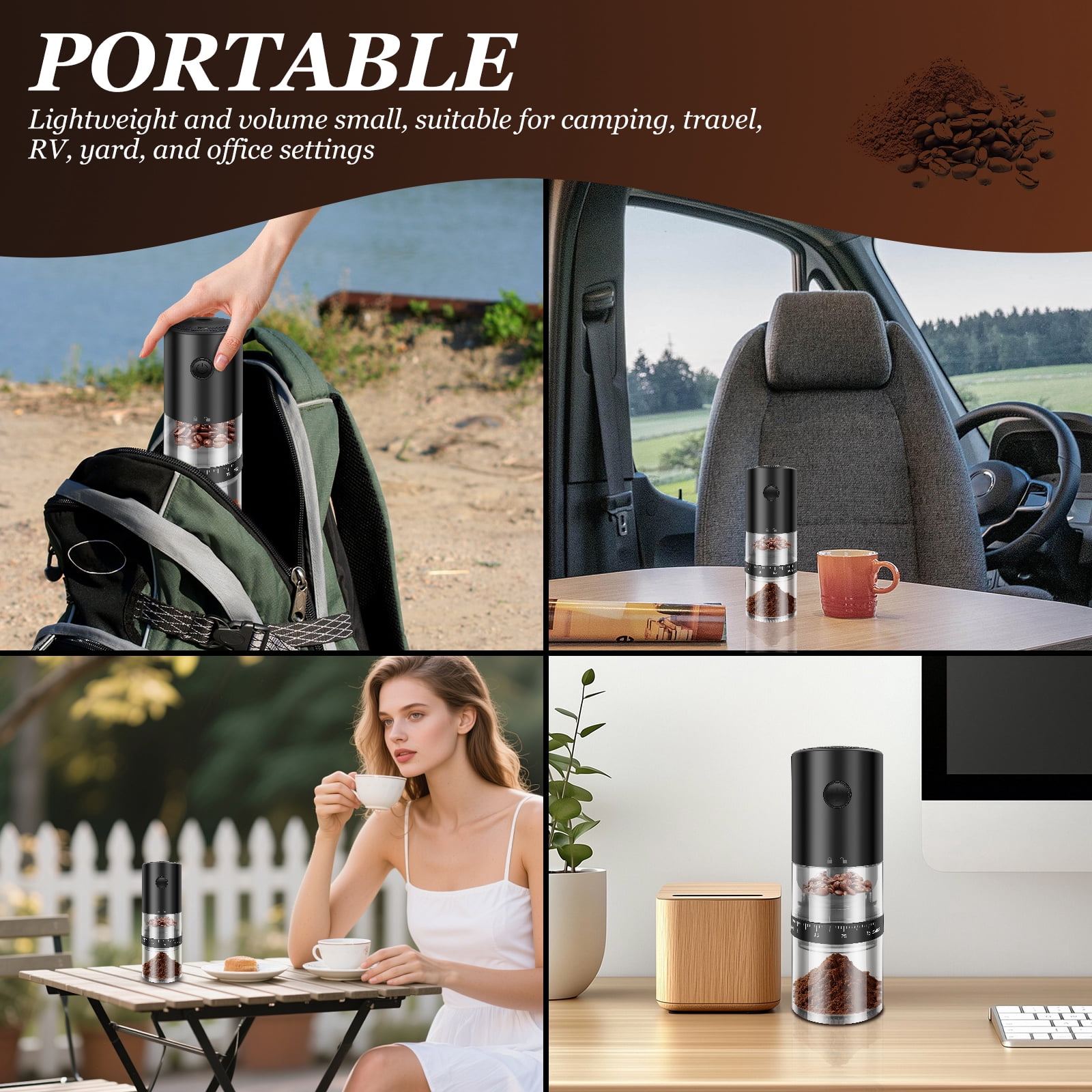 Portable Rechargeable Coffee Grinder, Electric Grinder with 38 Adjustable Settings, Ceramic Burr for Travel Camping Home Use