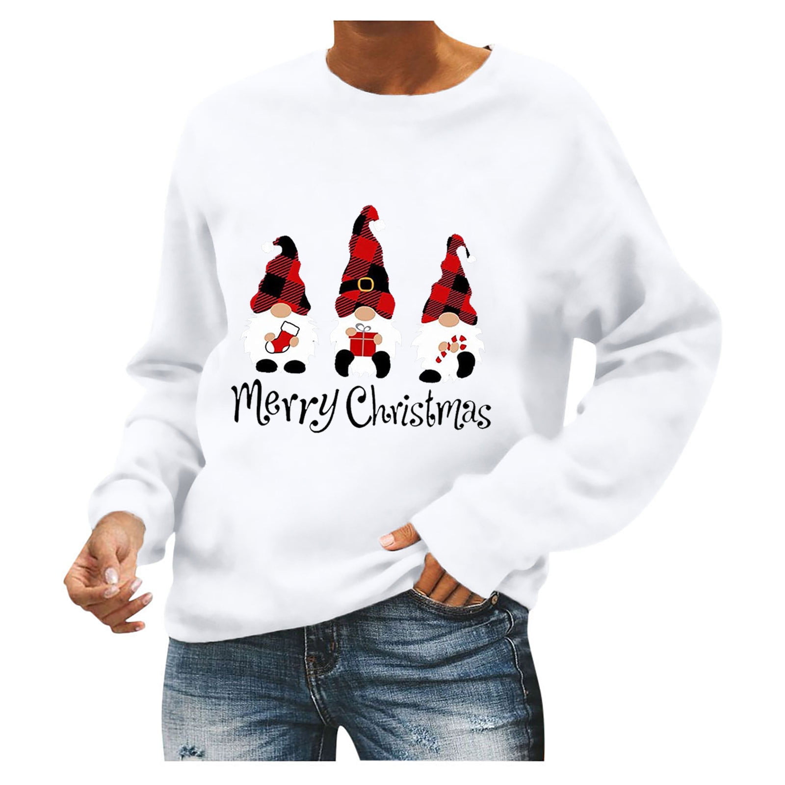 qucoqpe Festive Sweater Womens Plus, Long Sleeve Christmas Sweater ...