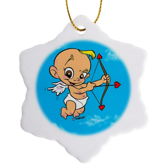 3drose, Cupid, 3 inch Snowflake Porcelain Ornament