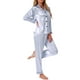 thumbnail image 4 of Pijamas de satén para mujer INSPIRE CHIC, ropa de dormir de manga larga con pantalones, conjuntos de lounge con botones y estampado floral, 2XL, rayas azules, 4 of 5