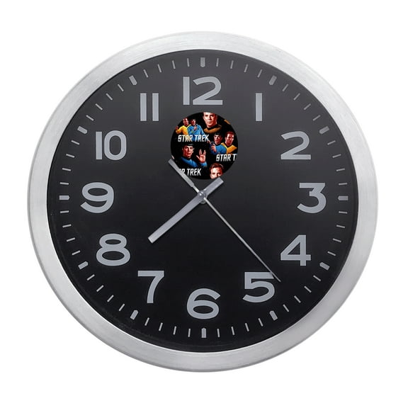 Wall Clock Home Decor or for a Patio/RV/Game Room 10" Round Silver Edge with a Black Face Featuring Your Choice of a Sci-Fi Science Fiction Themed Vinyl Decal - FREE Battery Included (Star Trek)