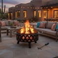 thumbnail image 2 of Sunnydaze Crossweave Heavy-Duty Steel Outdoor Fire Pit with Spark Screen, Poker, Grill, and Cover - 30-Inch Round - Black, 2 of 10