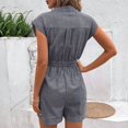 thumbnail image 5 of Morttic Women's Striped Romper with Flutter Sleeves – V-Neck Button Front Belted Waist with Pockets Casual Summer Daily Navy Blue，M, 5 of 6