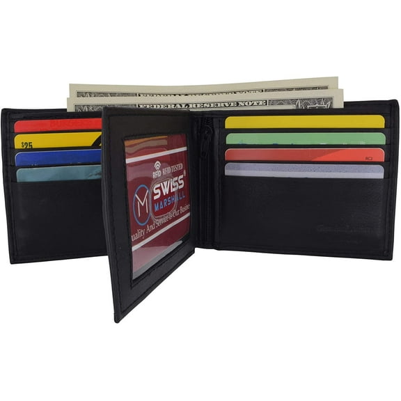 Men's Leather RFID Tested Bifold ID Card Holder Wallet Black