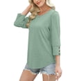 thumbnail image 5 of Yigetop 3/4 Length Sleeve Womens Tops, Womens Tops 3/4 Sleeve with Buttons Casual Blouses Summer Outfits Beach Vacation Plus Size Spring Clothes Womens Tops Green L, 5 of 7