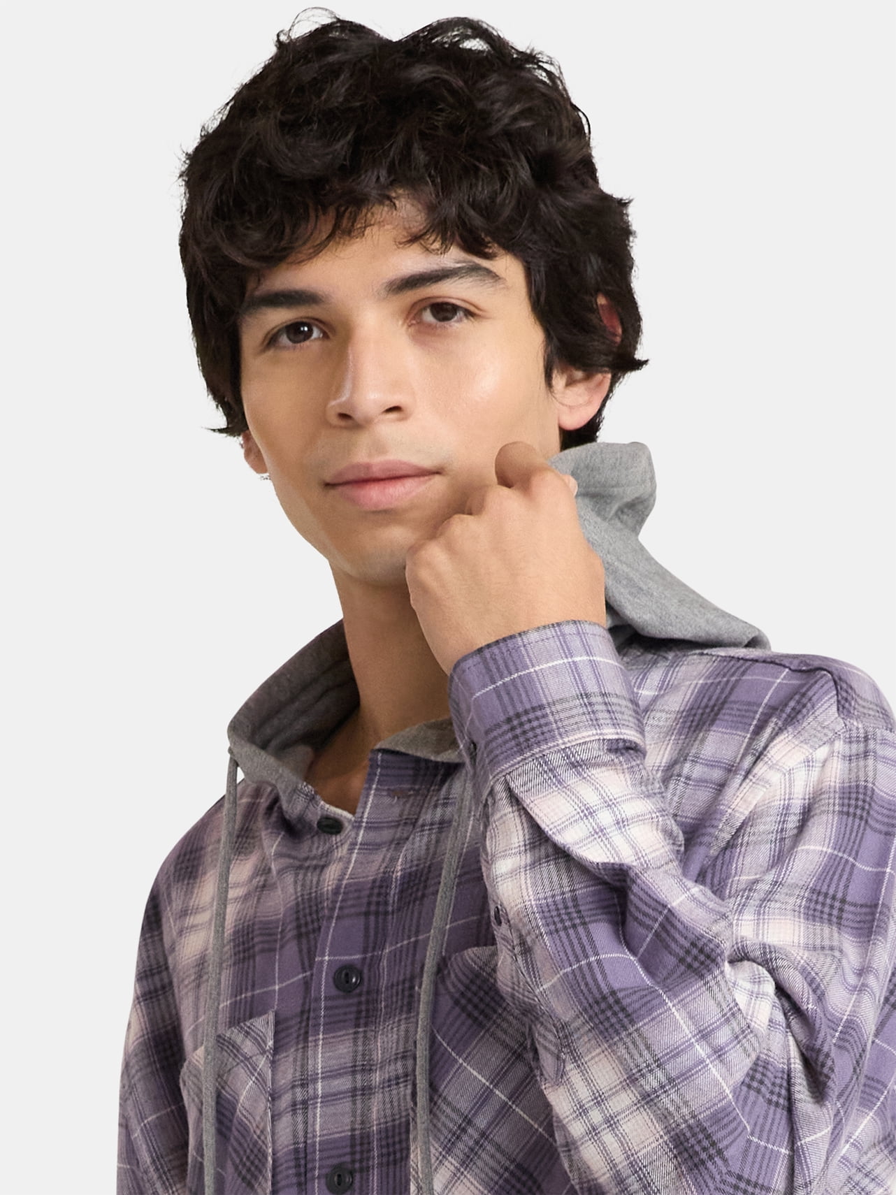 No Boundaries Men's & Big Men's Hooded Flannel Shirt with Long Sleeves, Sizes XS-5XL