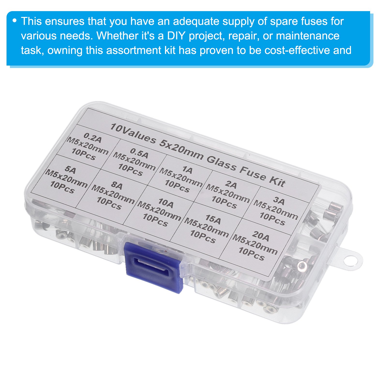 Boîte De 100 Fusibles En Verre 5x20mm – 250V – 0.2A à 20A – Neuf