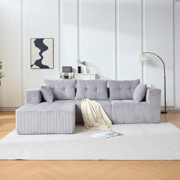 106" Cloud Modular Sectional Sofa with L-Shape Chaise, 4-Seat Deep Boneless Couch for Living Room