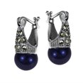 thumbnail image 2 of Vintage Flair Marcasite and Created Black Pearl .925 Silver 8mm Earrings, 2 of 5