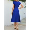 thumbnail image 4 of DOKOTOO Women's Elegant Cocktail Party Dress | Summer A-Line Midi Dress with Ruched Waist & Cowl Neck | Cap Sleeves, 4 of 8