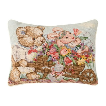 12" x 16" Bear And Rabbit Needlepoint Pillow