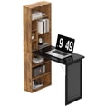 thumbnail image 1 of Foldable Convertible Computer Desk with Storage Shelves and Blackboard, Rustic Brown MDF Wall Mount Study Table for Home Office, Small Space Workspace, 38.6"L x 20.1"W x 60.2"H, 1 of 7