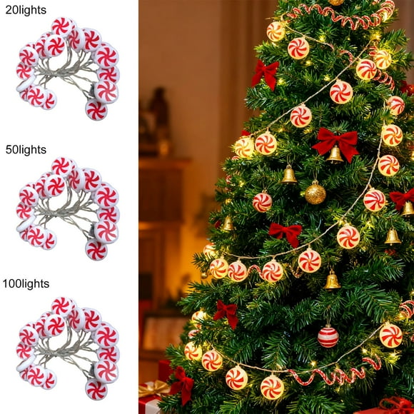 Bowayaoa Christmas Red Windmill LED String Lights Plug In, Warm White Christmas Lights for Tree Decor, Outdoor Holiday Decoration, Festive Transparent Round Bulbs