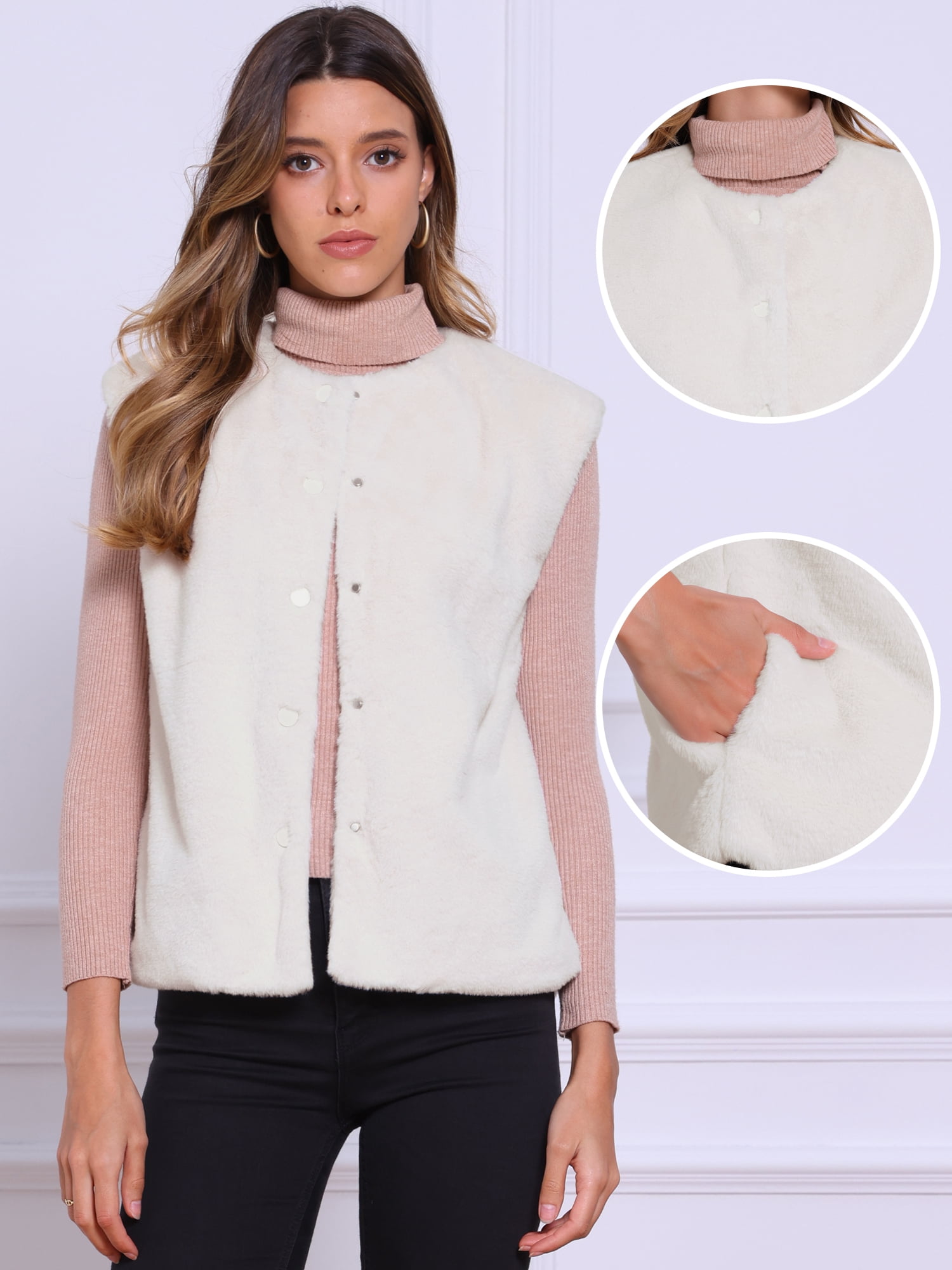 DARING DIVA Women's Button Down Open Front Winter Vests Jacket XL Apricot