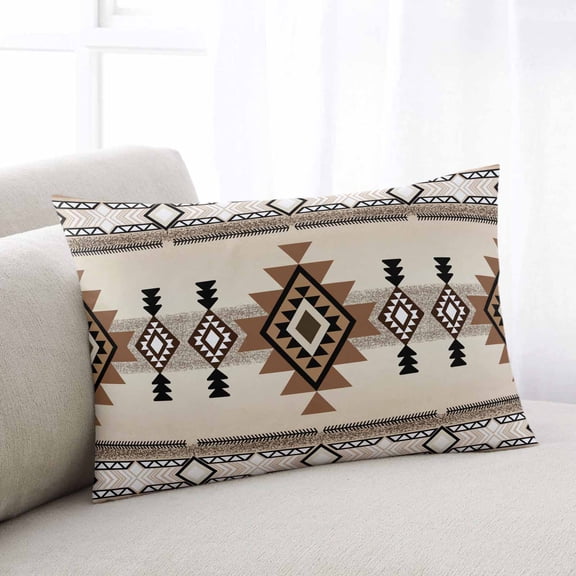 Southwest Throw Pillow Cover, Pillowcase Protectors with Zipper, Breathable Decorative Lumbar Pillow Case Cover, Brown Bohemian Abstract American Aztec Pillow Shams for Couch Sofa 12x20Inch