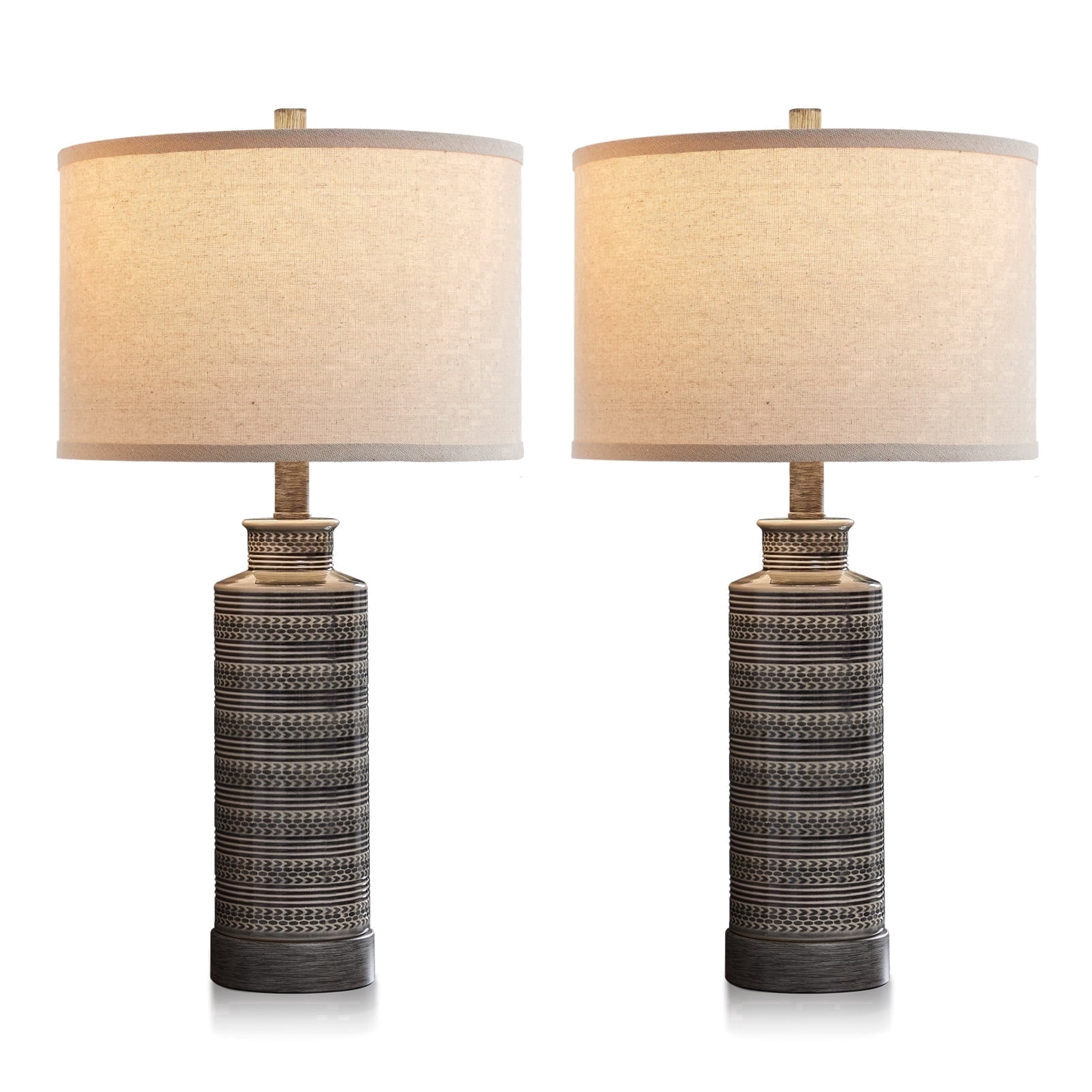 JUJUYUYOP Ceramic Table Lamp Set (2-Piece), 24" Three-Level Dimmable Bedside Lamp, Suitable for Bedrooms and Living Rooms