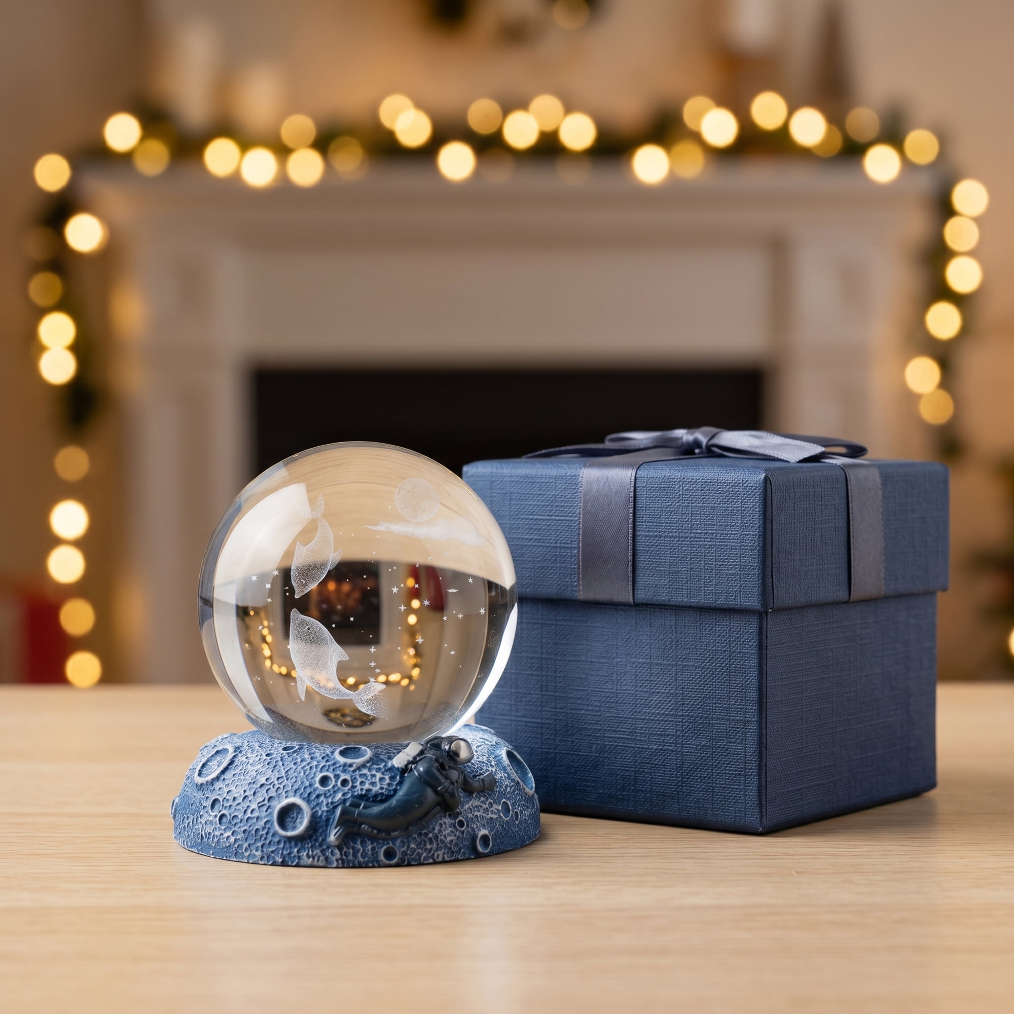 Unique Bargains Glowing Crystal Ball 3D Glass Ornament with LED Light Base Beige Style C