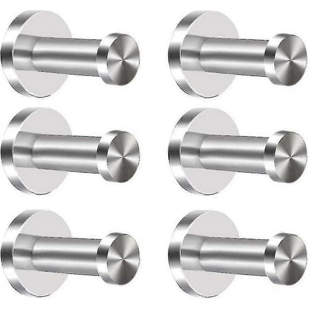 Ganchos para batas, 6 unidades, de acero inoxidable 304, para colgar en la pared, para puerta, cilíndricos, cromados, para toallas, resistentes, de níquel cepillado.