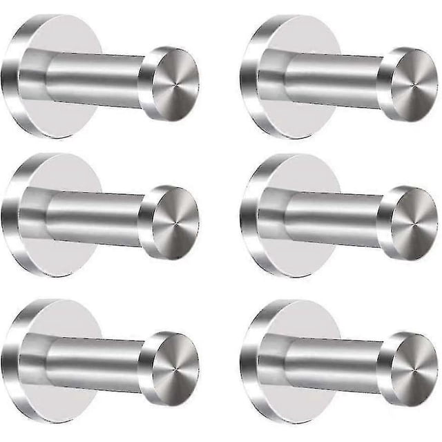 Ganchos para batas, 6 unidades, de acero inoxidable 304, para colgar en la pared, para puerta, cilíndricos, cromados, para toallas, resistentes, de níquel cepillado.