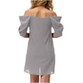 thumbnail image 4 of Women's Elegant Off Shoulder Mini Dress Cold Shoulder Puff Sleeve Spaghetti Strap V Neck A-Line Flowy Swing Dress For Wedding Guest Cocktail Party Summer Date, 4 of 5