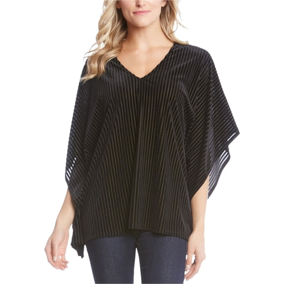 Karen Kane Womens Velvet Striped Kimono Top Blouse, Black, X-Small