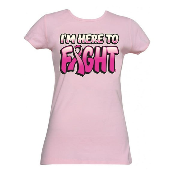 T-Shirt de Sensibilisation au Cancer du Sein pour Femmes "Je Suis Ici pour Combattre" - Rose - 2TG