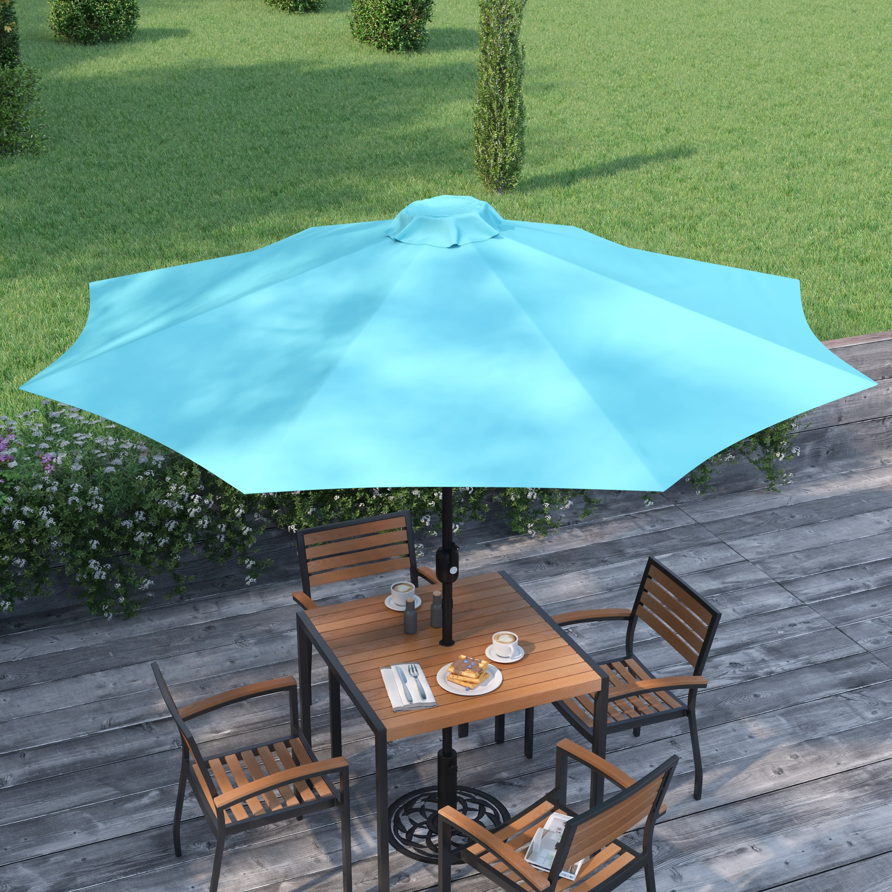 Merrick Lane Teal 9' Round UV Resistant Outdoor Patio Umbrella With Height Lever And 33° Push Button Tilt