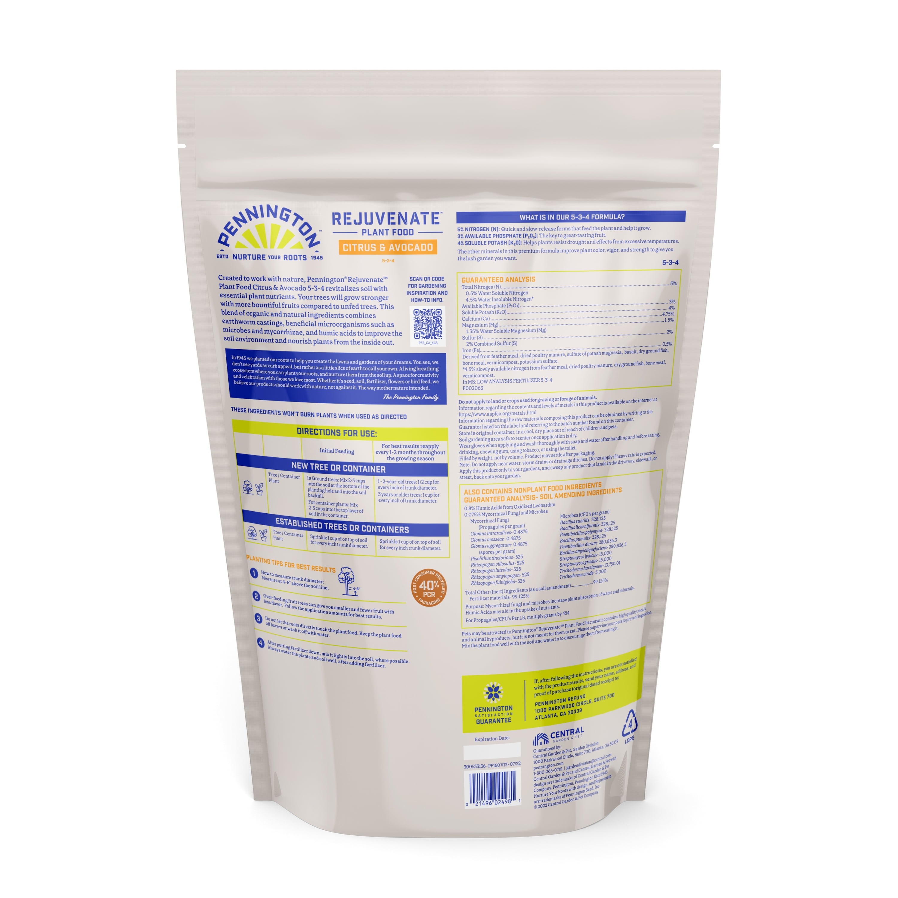 Pennington Rejuvenate Citrus and Avocado Plant Food, 5-3-4 Fertilizer, 4 lb.