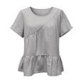 thumbnail image 4 of Womens Floral Babydoll Tops，Floral Blouses For Women Crewneck Short Sleeve Shirts Casual Summer Shirts 3/4 Puff Sleeve Pleated Blouse Peplum Tops For Women Loose Fit Tunic Top 2XL, 4 of 4